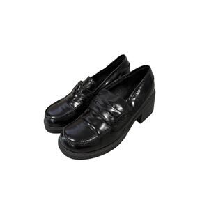 Vintage 90s y2k xhilaration loafers shoes 9 black vegan leather chunky goth